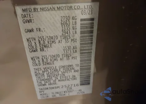 2023 Nissan Pathfinder Platinum 4Wd из США, поврежденный, VIN 5N1DR3DK6PC252716